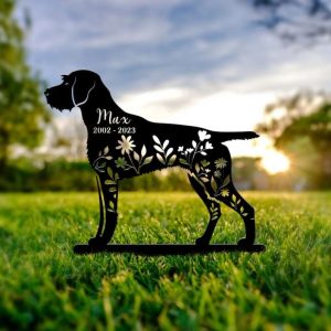 Personalized Floral German Wirehaired Memorial Sign Yard Stakes German Wirehaired Grave Marker Cemetery Decor Custom Metal Sign 2