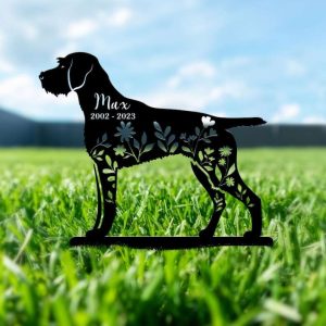 Personalized Floral German Wirehaired Memorial Sign Yard Stakes German Wirehaired Grave Marker Cemetery Decor Custom Metal Sign 3