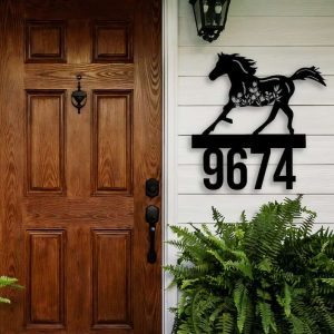 Personalized Floral Horse Address Sign House Number Plaque Custom Metal Sign 1