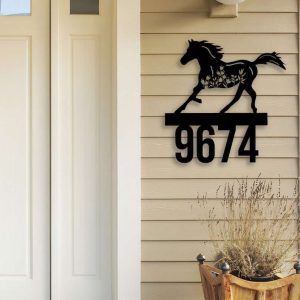 Personalized Floral Horse Address Sign House Number Plaque Custom Metal Sign 2