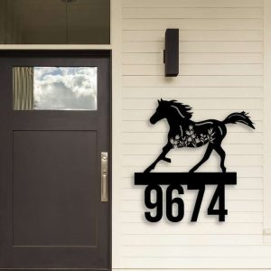 Personalized Floral Horse Address Sign House Number Plaque Custom Metal Sign 3