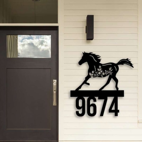 Personalized Floral Horse Address Sign House Number Plaque Custom Metal Sign