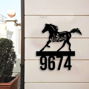 Personalized Floral Horse Address Sign House Number Plaque Custom Metal Sign 4