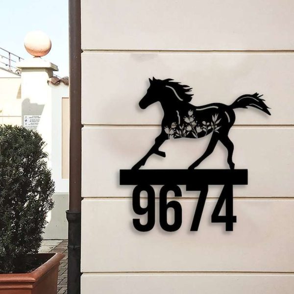 Personalized Floral Horse Address Sign House Number Plaque Custom Metal Sign