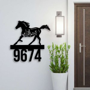 Personalized Floral Horse Address Sign House Number Plaque Custom Metal Sign 5