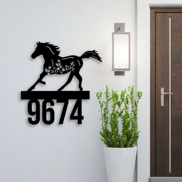 Personalized Floral Horse Address Sign House Number Plaque Custom Metal Sign