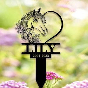 Personalized Floral Horse Memorial Sign Yard Stakes Grave Marker Cemetery Decor Custom Metal Sign