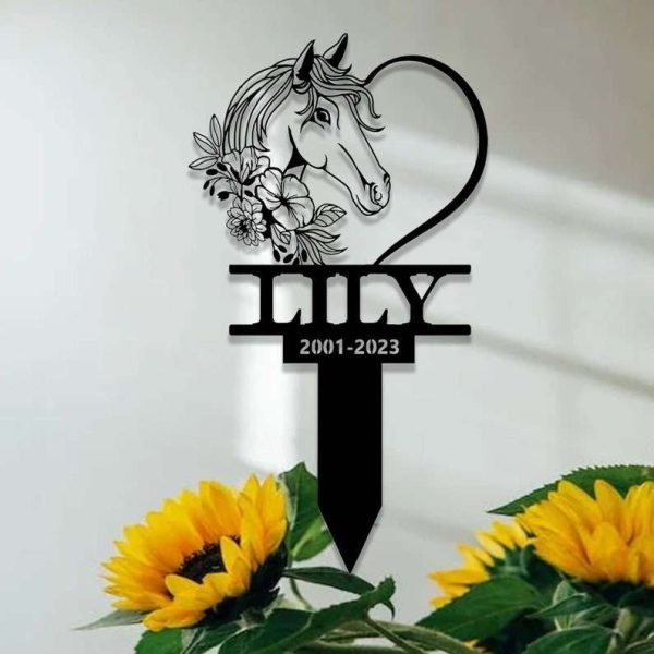 Personalized Floral Horse Memorial Sign Yard Stakes Grave Marker Cemetery Decor Custom Metal Sign