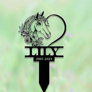 Personalized Floral Horse Memorial Sign Yard Stakes Grave Marker Cemetery Decor Custom Metal Sign 3