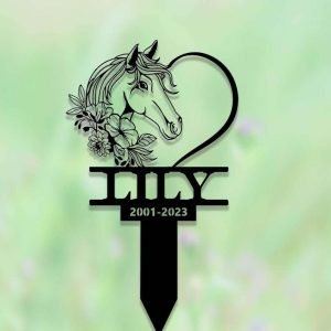 Personalized Floral Horse Memorial Sign Yard Stakes Grave Marker Cemetery Decor Custom Metal Sign 4 1