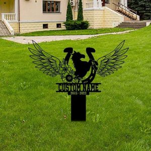 Personalized Floral Horse with Wings Memorial Sign Yard Stakes Horse Grave Marker Cemetery Decor Custom Metal Sign