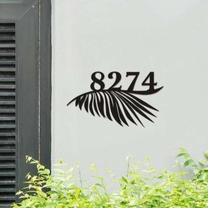 Personalized Floral Leaf Address Sign Tropical Leaf Beach House Decor House Number Plaque Custom Metal Sign