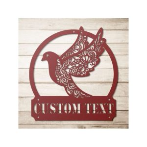 Personalized Floral Mandala Pigeon Bird Garden Decorative Custom Metal Sign Housewarming Gift 1