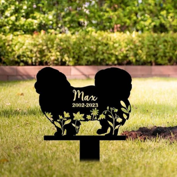 Personalized Floral Pekingese Memorial Sign Yard Stakes Pekingese Grave Marker Cemetery Decor Custom Metal Sign