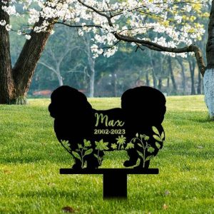 Personalized Floral Pekingese Memorial Sign Yard Stakes Pekingese Grave Marker Cemetery Decor Custom Metal Sign