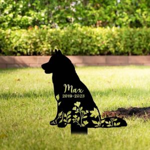 Personalized Floral Siberian Husky Memorial Sign Yard Stakes Husky Grave Marker Cemetery Decor Custom Metal Sign 3