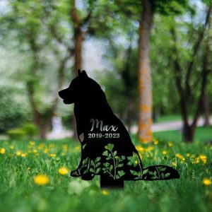 Personalized Floral Siberian Husky Memorial Sign Yard Stakes Husky Grave Marker Cemetery Decor Custom Metal Sign 4