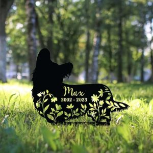 Personalized Floral Skye Terrier Memorial Sign Yard Stakes Skye Terrier Grave Marker Cemetery Decor Custom Metal Sign 3