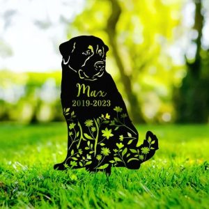 Personalized Floral St. Bernard Memorial Sign Yard Stakes St. Bernard Grave Marker Cemetery Decor Custom Metal Sign 1