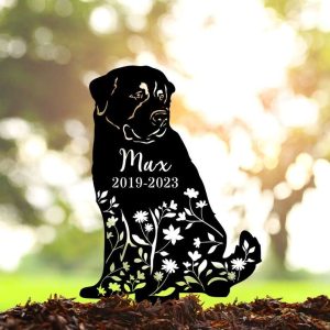 Personalized Floral St. Bernard Memorial Sign Yard Stakes St. Bernard Grave Marker Cemetery Decor Custom Metal Sign 2