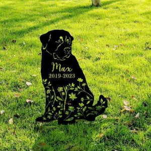 Personalized Floral St. Bernard Memorial Sign Yard Stakes St. Bernard Grave Marker Cemetery Decor Custom Metal Sign 3