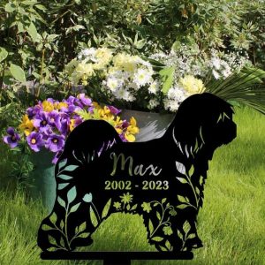 Personalized Floral Tibetan Terrier Memorial Sign Yard Stakes Tibetan Terrier Grave Marker Cemetery Decor Custom Metal Sign 2