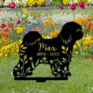 Personalized Floral Tibetan Terrier Memorial Sign Yard Stakes Tibetan Terrier Grave Marker Cemetery Decor Custom Metal Sign 3