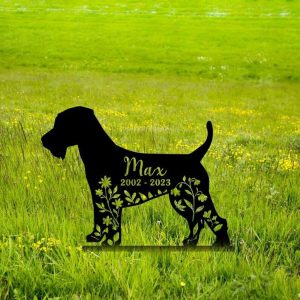 Personalized Floral Welsh Terrier Memorial Sign Yard Stakes Welsh Terrier Grave Marker Cemetery Decor Custom Metal Sign 1