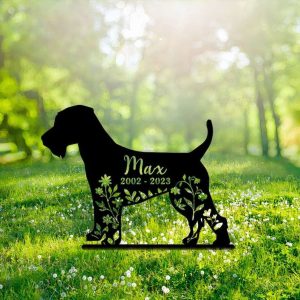 Personalized Floral Welsh Terrier Memorial Sign Yard Stakes Welsh Terrier Grave Marker Cemetery Decor Custom Metal Sign 4