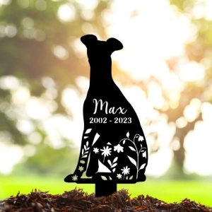 Personalized Floral Whippet Memorial Sign Yard Stakes Whippet Grave Marker Cemetery Decor Custom Metal Sign 1