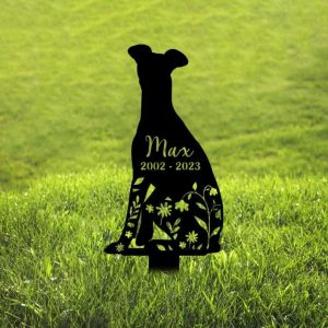 Personalized Floral Whippet Memorial Sign Yard Stakes Whippet Grave Marker Cemetery Decor Custom Metal Sign 2