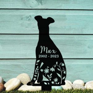 Personalized Floral Whippet Memorial Sign Yard Stakes Whippet Grave Marker Cemetery Decor Custom Metal Sign 4