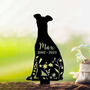 Personalized Floral Whippet Memorial Sign Yard Stakes Whippet Grave Marker Cemetery Decor Custom Metal Sign v3