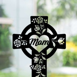 Personalized Flower Celtic Cross Shaped Memorial Sign Yard Stakes Grave Marker Cemetery Decor Custom Metal Sign 1