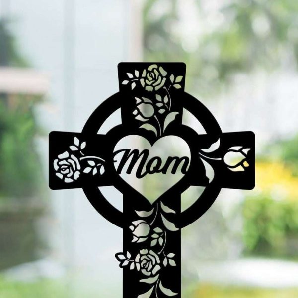 Personalized Flower Celtic Cross Shaped Memorial Sign Yard Stakes Grave Marker Cemetery Decor Custom Metal Sign