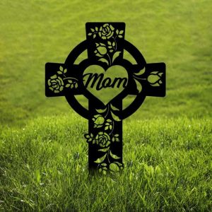 Personalized Flower Celtic Cross Shaped Memorial Sign Yard Stakes Grave Marker Cemetery Decor Custom Metal Sign