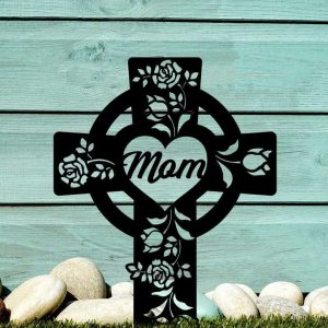 Personalized Flower Celtic Cross Shaped Memorial Sign Yard Stakes Grave Marker Cemetery Decor Custom Metal Sign 3