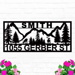 Personalized Flowerpot Address Sign House Number Plaque Custom Metal Sign 1