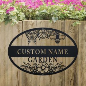 Personalized Flowers Bees And Butterflies Garden Decorative Custom Metal Sign