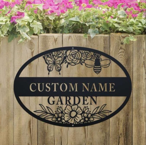 Personalized Flowers Bees And Butterflies Garden Decorative Custom Metal Sign