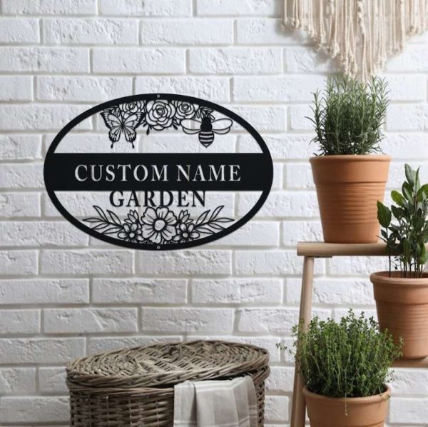 Personalized Flowers Bees And Butterflies Garden Decorative Custom Metal Sign