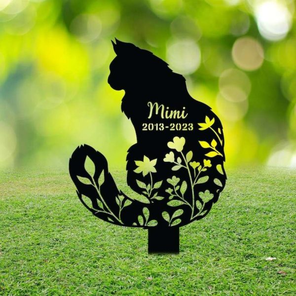 Personalized Fluffy Cat Memorial Sign Yard Stakes Flower Fluffy Cat Grave Marker Fluffy Cat Losss Custom Metal Sign