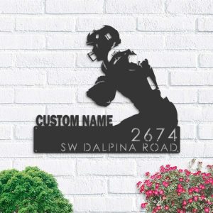 Personalized Football Player Address Sign House Number Plaque Custom Metal Sign 1