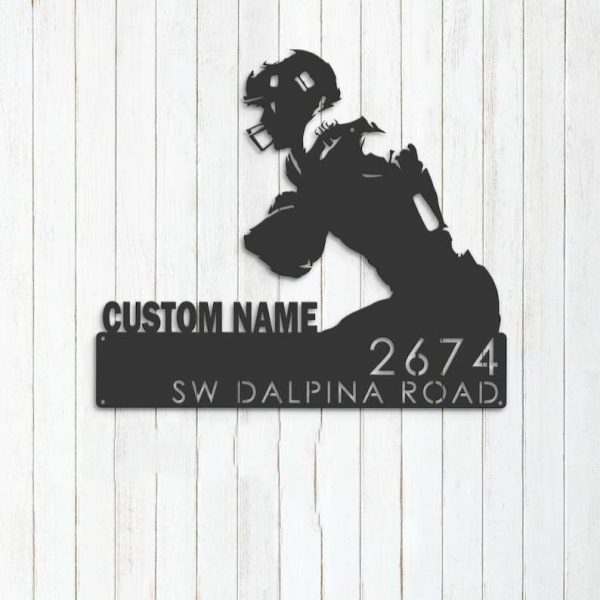 Personalized Football Player Address Sign House Number Plaque Custom Metal Sign