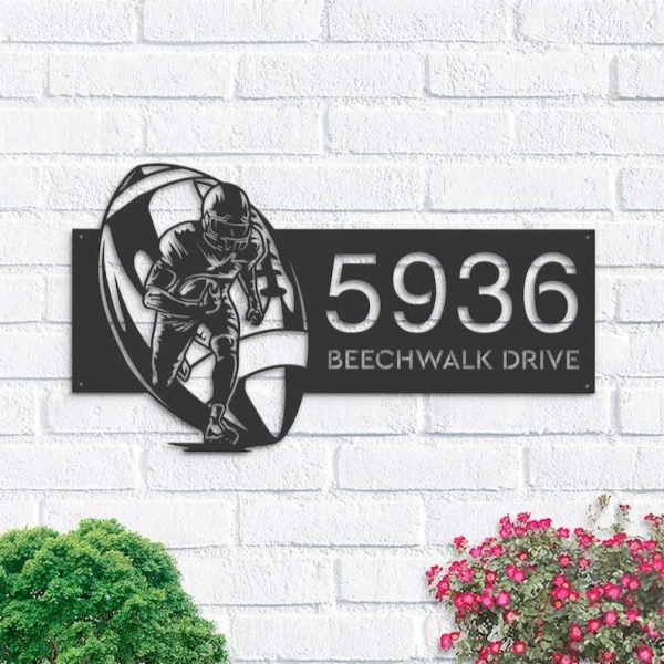 Personalized Football Player Sport Address Sign House Number Plaque Custom Metal Sign