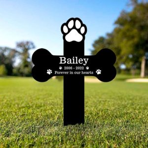 Personalized Forever In Our Hearts Pet Memorial Sign Yard Stakes Dog Cat Grave Marker Cemetery Decor Custom Metal Sign 1