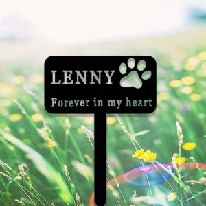 Personalized Forever in My Heart Dog Paw Memorial Sign Yard Stakes Grave Marker Cemetery Decor Custom Metal Sign 1