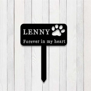 Personalized Forever in My Heart Dog Paw Memorial Sign Yard Stakes Grave Marker Cemetery Decor Custom Metal Sign 2