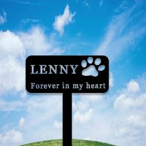 Personalized Forever in My Heart Dog Paw Memorial Sign Yard Stakes Grave Marker Cemetery Decor Custom Metal Sign 3