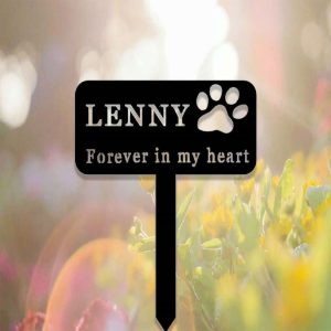 Personalized Forever in My Heart Dog Paw Memorial Sign Yard Stakes Grave Marker Cemetery Decor Custom Metal Sign 4